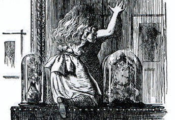 Alice entering the Looking-glass World (http://www.victorianweb.org/art/illustration/tenniel/lookingglass/1.4.html)