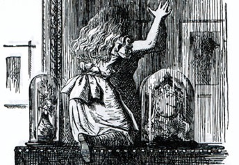 Alice entering the Looking-glass World (http://www.victorianweb.org/art/illustration/tenniel/lookingglass/1.4.html)
